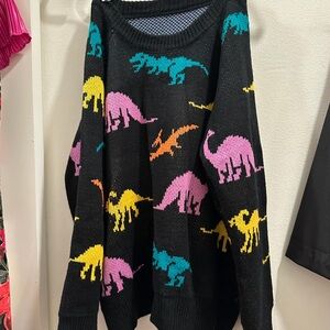 SHEIN Black Sweater with Dinosaur Print